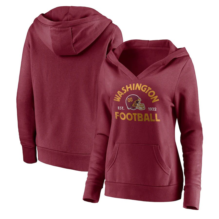 Women Washington Football Team Fanatics Branded Burgundy Vintage Arch V-Neck Pullover Hoodie->women nfl jersey->Women Jersey